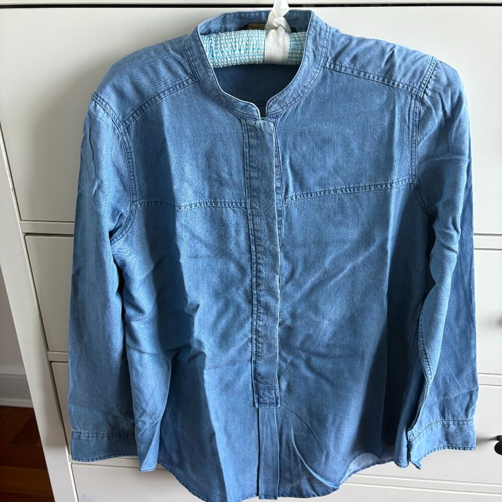 EUC - MASSIMO DUTTI - LIGHTWEIGHT CHAMBRAY POPOVER BLOUSE - SIZE: 10